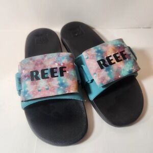 Reef‎ Stash Slide Sandals Galaxy Tie Dye Teal Black Mens Pocket Strap